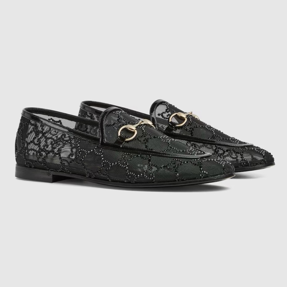 GUCCI Women's GG Crystal Jordaan Loafer in Black, Size 39.5 (US 9.5), NEW - Picture 3 of 17